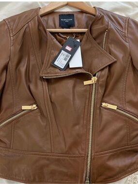 Marciano Cognac Leather Asymmetric Moto Jacket